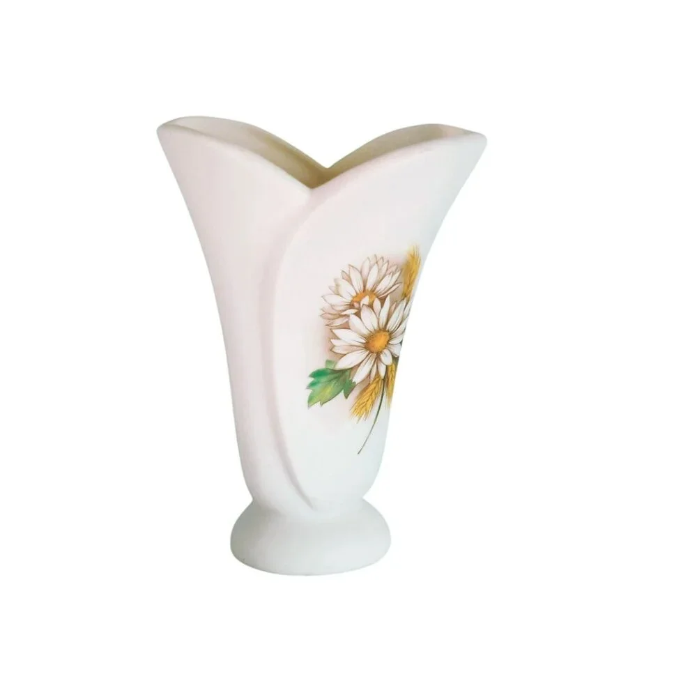 Vintage ABP American Bisque Porcelains Floral Vase Daisies & Wheat Design
